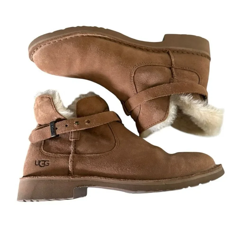 UGG Elisa Genuine Shearling Pull-on Bootie US Size 8.5 Women’s Chestnut Browm